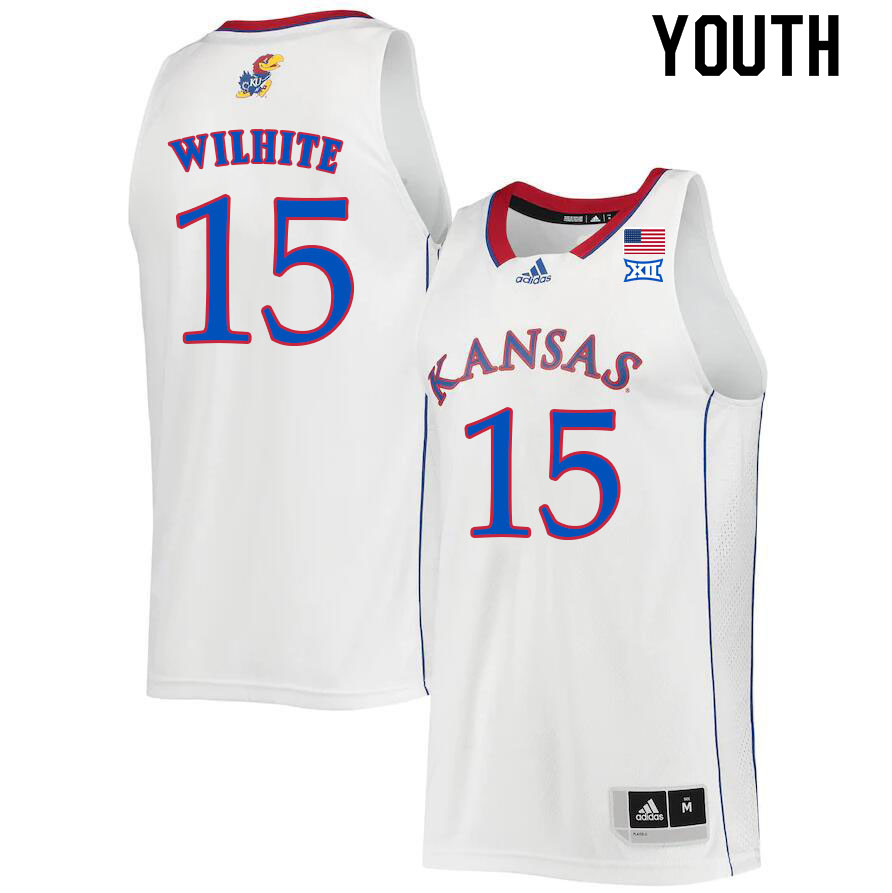 Youth #15 Dillon Wilhite Kansas Jayhawks College Basketball Jerseys Sale-White